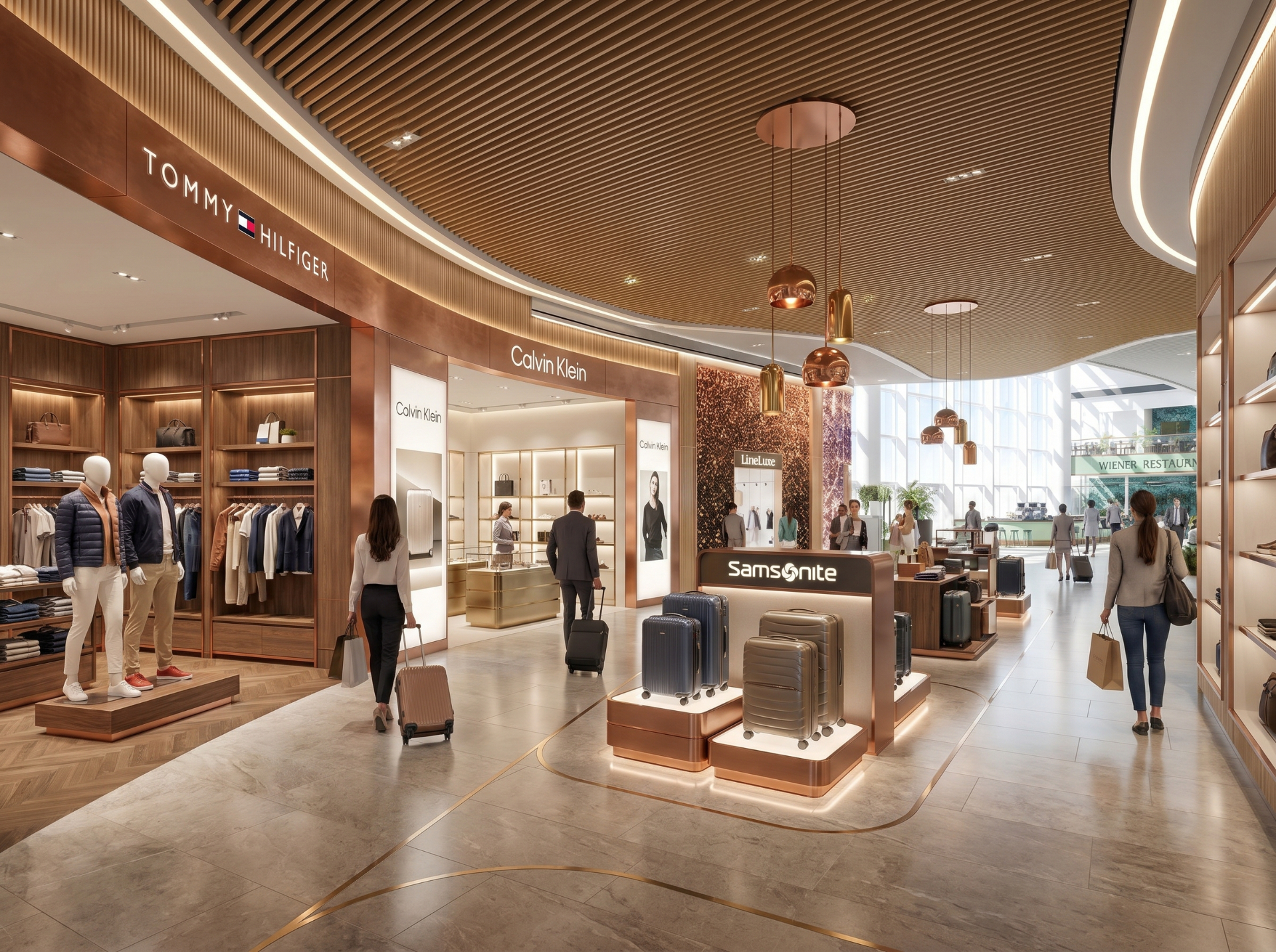 Rendering Süd-Terminal — Tommy Hilfiger, Calvin Klein und Samsonite Flächen